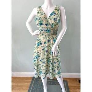 Vintage Y2k Kupcake Cream Blue & Green Floral Fit & Flare Dress Sundress size 8